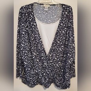 Black and white floral long sleeve blouse womens plus size 3X